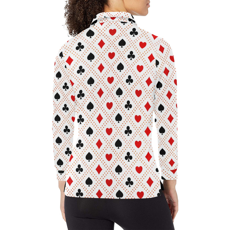 Casino Cards Suits Pattern Print Design 04 Women's Long Sleeve Polo Shirt