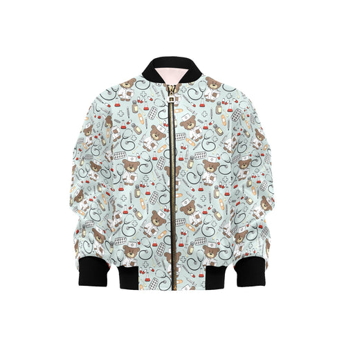 Teddy Bear Pattern Print Design 02 Kids' Boys' Girls' Bomber Jacket