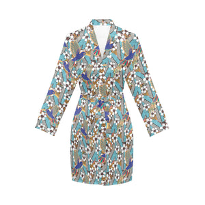 Hummingbird Pattern Print Design 02 Women's Long Sleeve Belted Night Robe