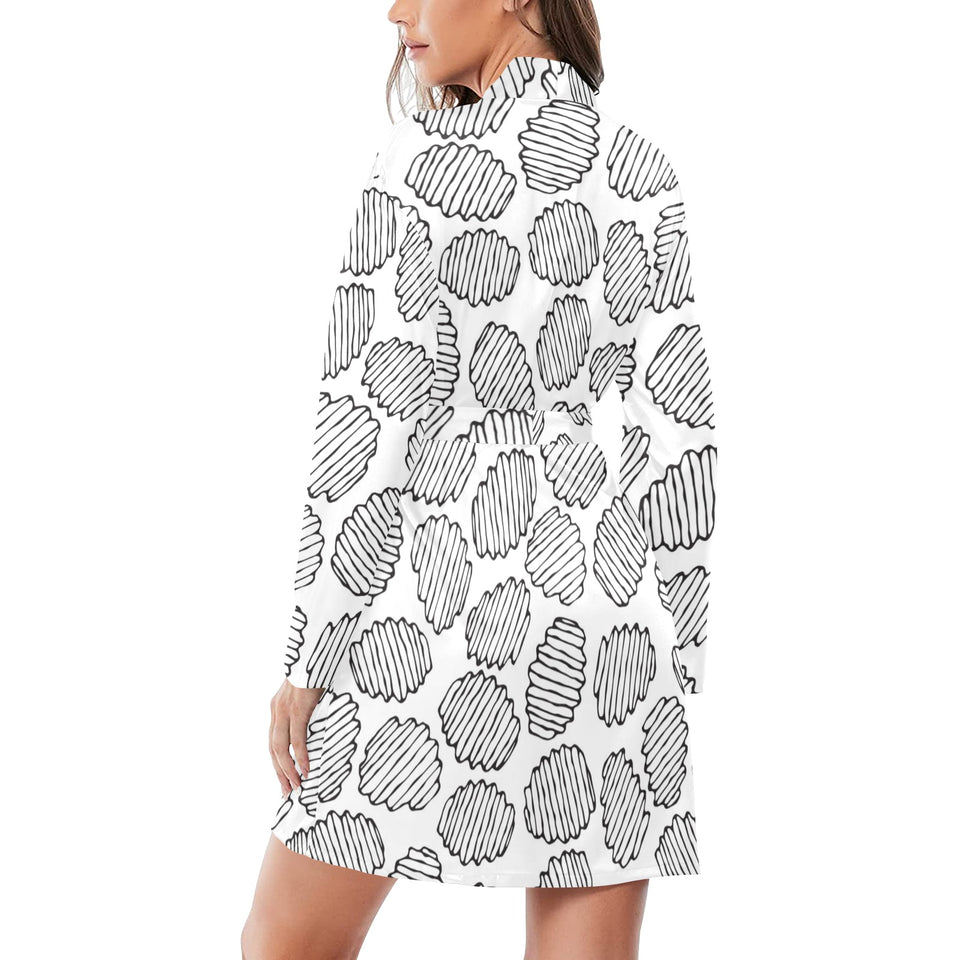 Potato Chips Pattern Print Design 03 Women's Long Sleeve Belted Night Robe