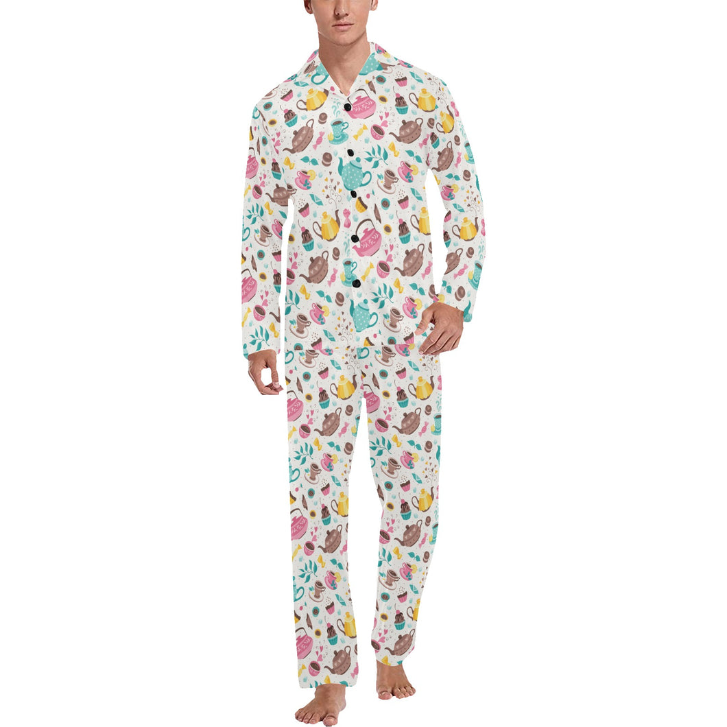 Tea pots Pattern Print Design 05 Men's Long Pajama Set