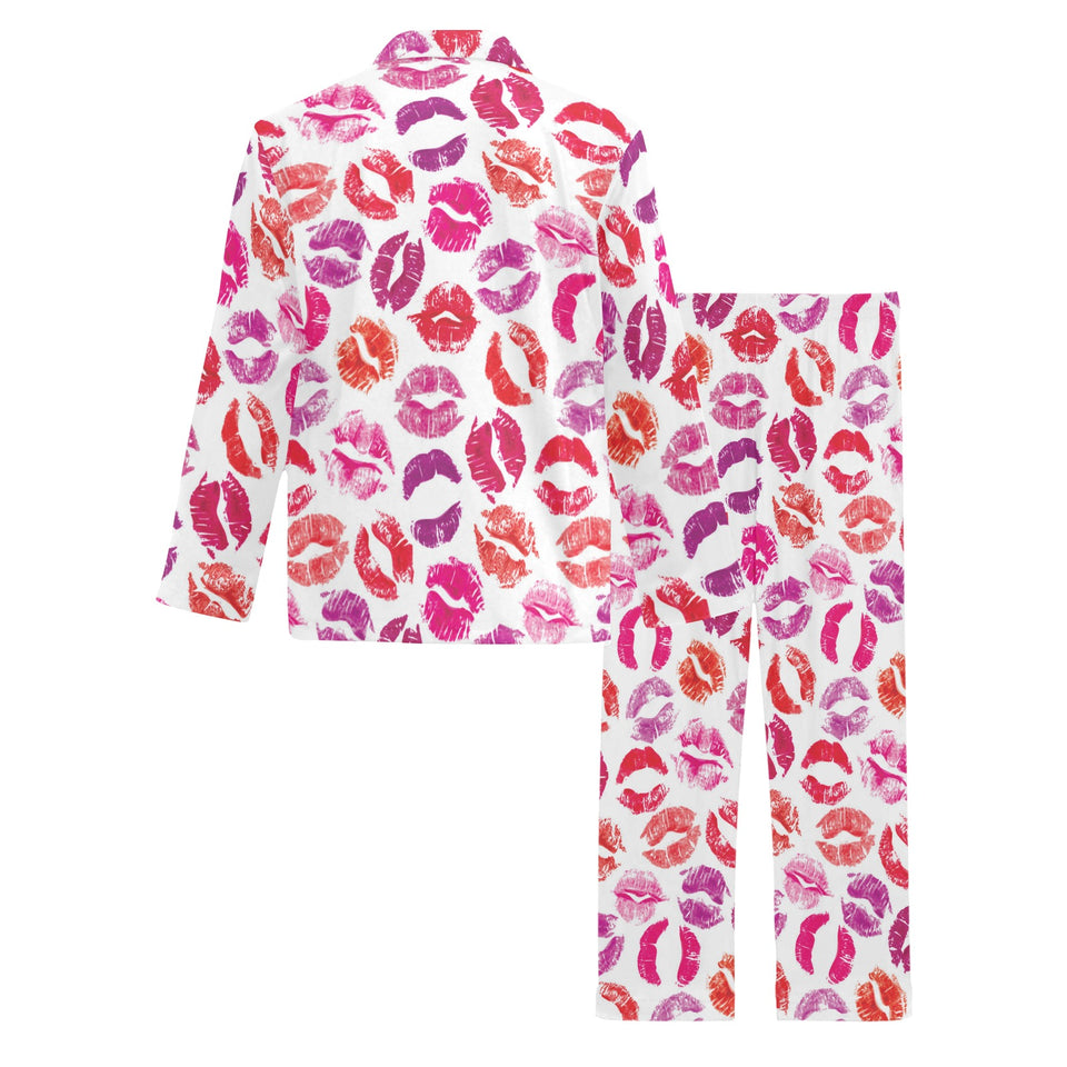 Lips Pattern Print Design 04 Men's Long Pajama Set