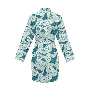 Stingray Pattern Print Design 01 Women's Long Sleeve Belted Night Robe