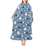 Seagull Pattern Print Design 01 Blanket Robe with Sleeves