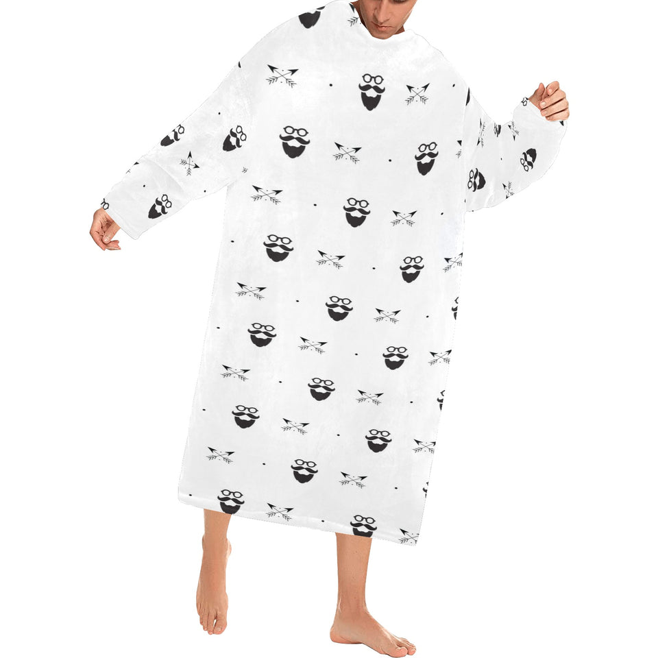 Mustache Beard Pattern Print Design 01 Blanket Robe with Sleeves