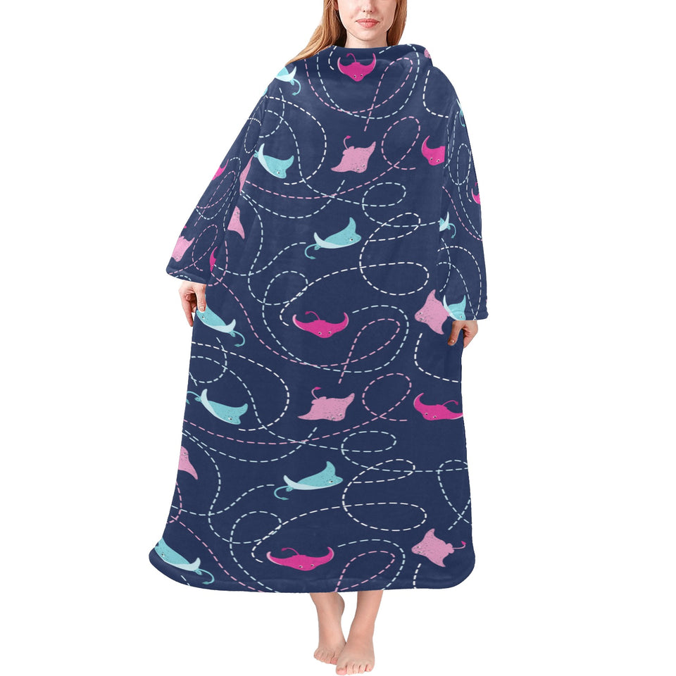 Stingray Pattern Print Design 05 Blanket Robe with Sleeves