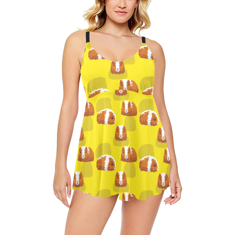 Guinea Pig Pattern Print Design 05 Chest Sexy Pleated Two Piece Swim Dress