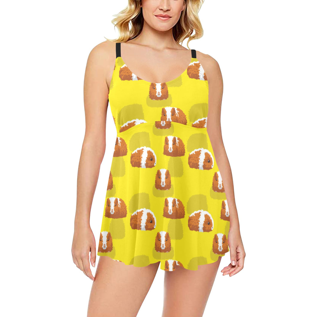 Guinea Pig Pattern Print Design 05 Chest Sexy Pleated Two Piece Swim Dress