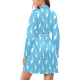 Pelican Pattern Print Design 02 Women's Long Sleeve Belted Night Robe