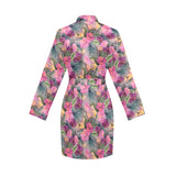 Hibiscus Pattern Print Design 03 Women's Long Sleeve Belted Night Robe