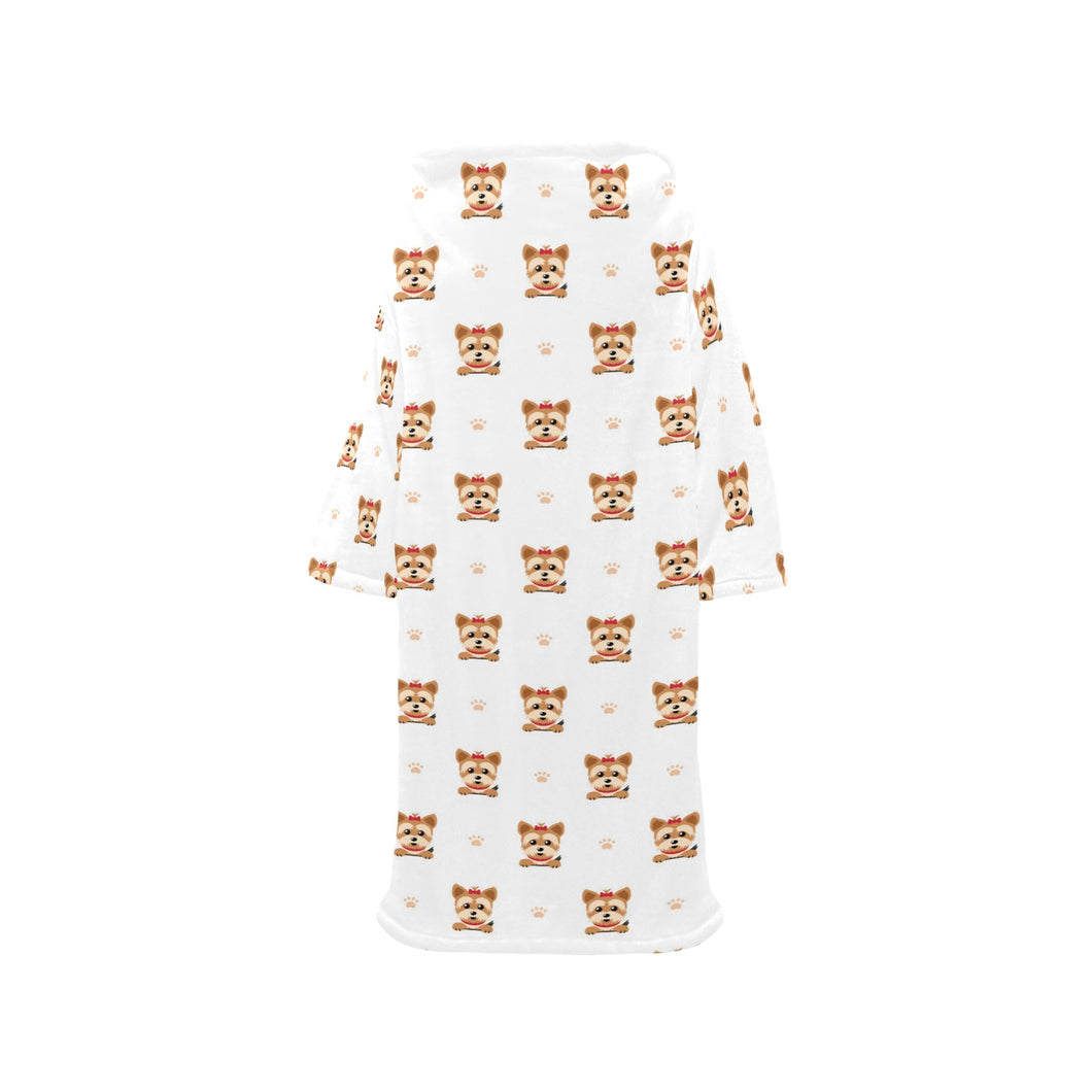 Yorkshire Terrier Pattern Print Design 03 Blanket Robe with Sleeves