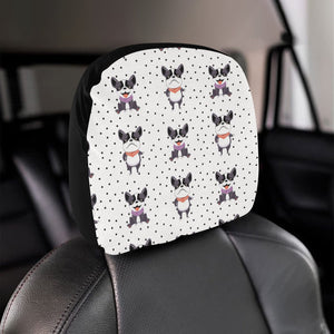 Cute Boston Terrier Pokka Dot Pattern Car Headrest Cover