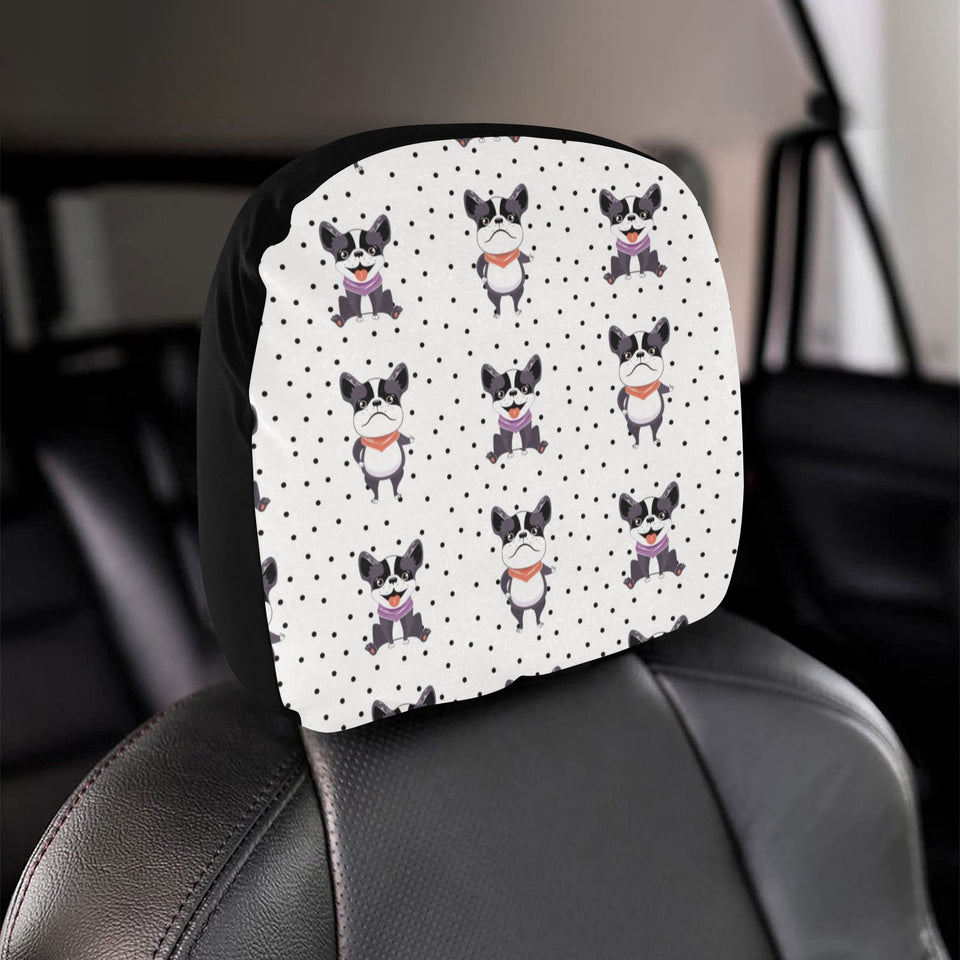 Cute Boston Terrier Pokka Dot Pattern Car Headrest Cover