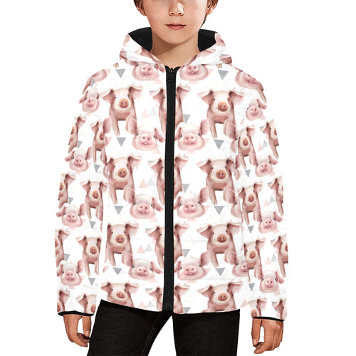 Pig Pattern Print Design 04 Kids' Boys' Girls' Padded Hooded Jacket