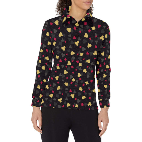 Casino Cards Suits Pattern Print Design 01 Women's Long Sleeve Polo Shirt