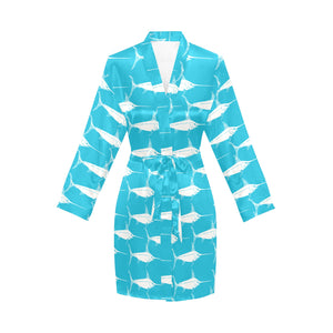 Swordfish Pattern Print Design 02 Women's Long Sleeve Belted Night Robe