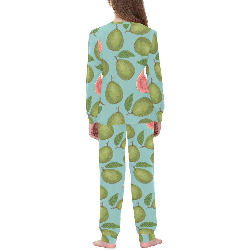 Guava Pattern Green Background Kids' Boys' Girls' All Over Print Pajama Set