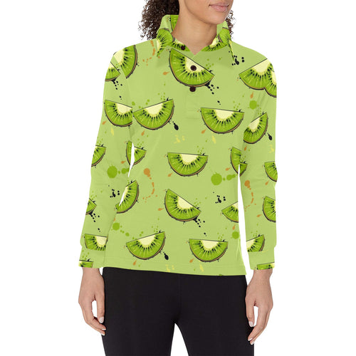 Kiwi Pattern Background Women's Long Sleeve Polo Shirt