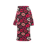 Lips Pattern Print Design 02 Blanket Robe with Sleeves