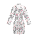 Hippopotamus Pattern Print Design 03 Women's Long Sleeve Belted Night Robe