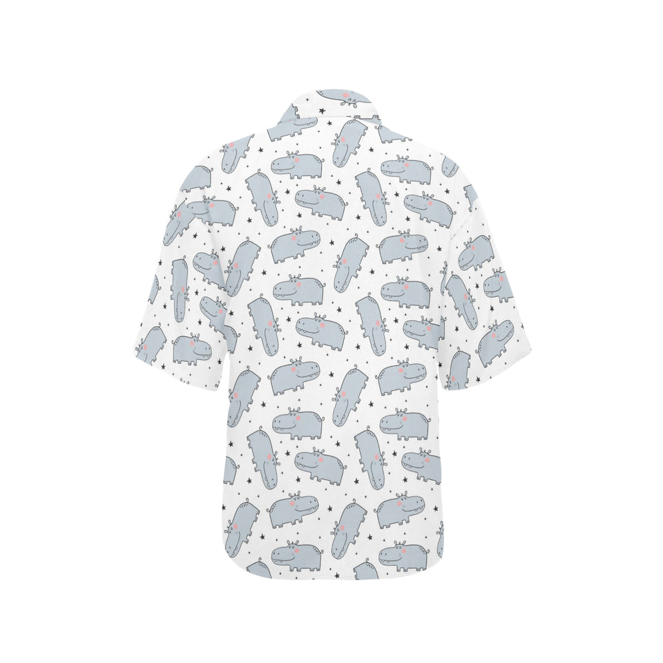 Hippopotamus Pattern Print Design 01 Women's All Over Print Hawaiian Shirt