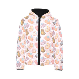 Pig Pattern Print Design 02 Kids' Boys' Girls' Padded Hooded Jacket