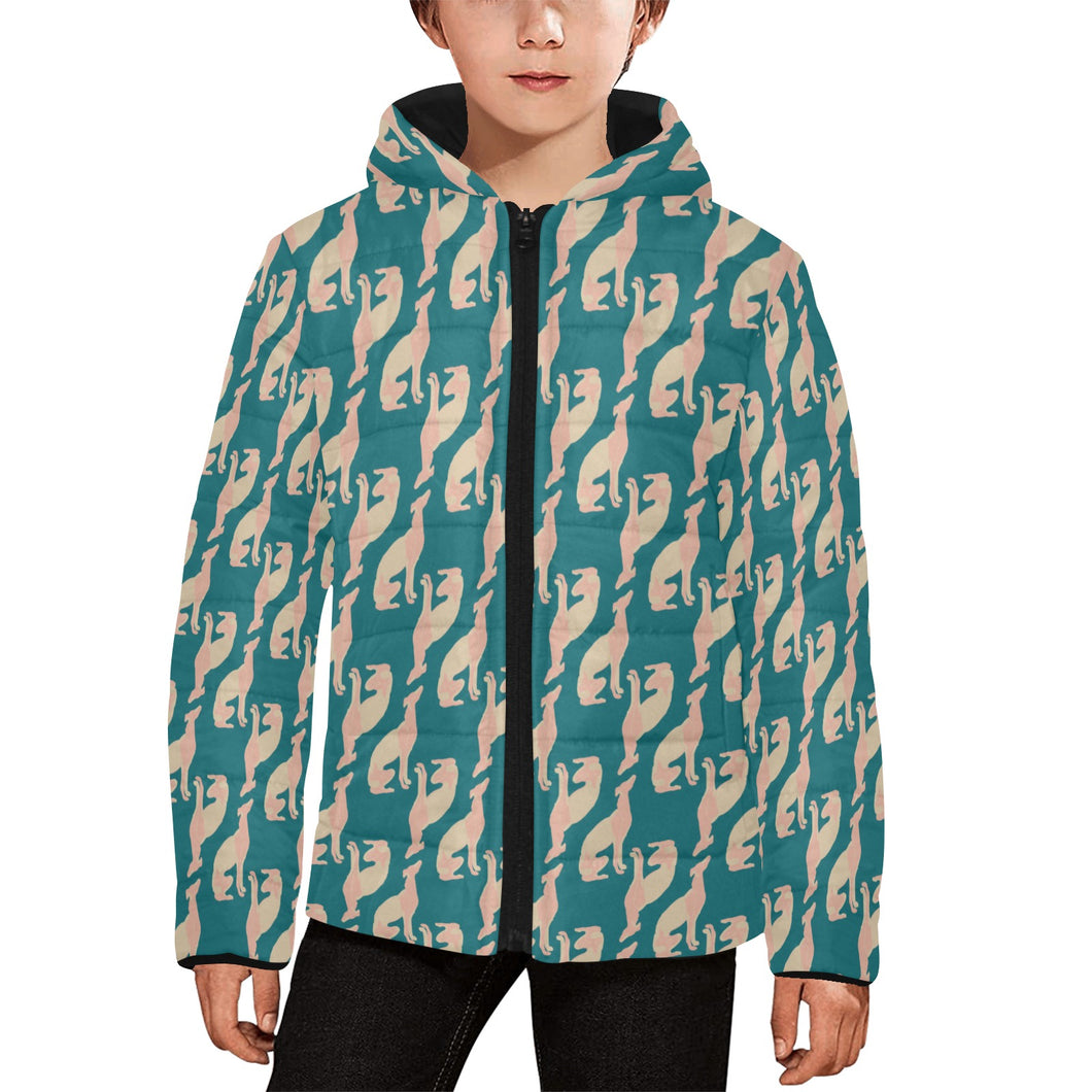 Greyhound Pattern Print Design 05 Kids' Boys' Girls' Padded Hooded Jacket