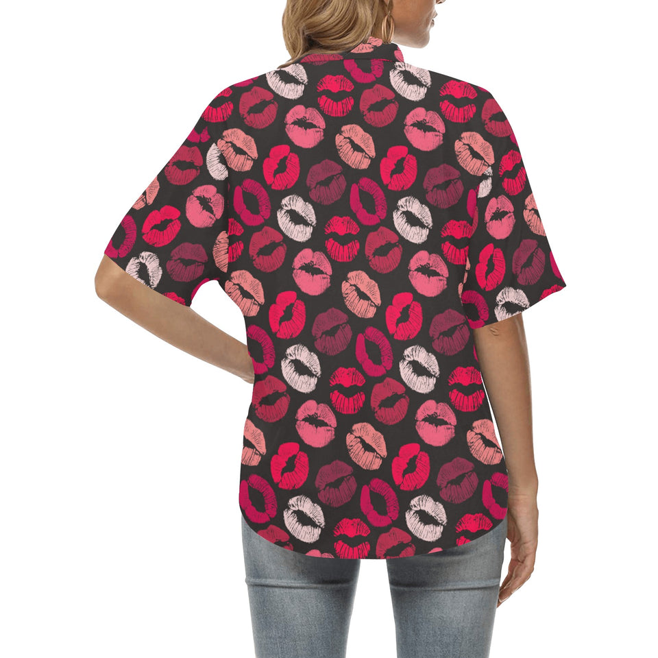 Lips Pattern Print Design 02 Women's All Over Print Hawaiian Shirt