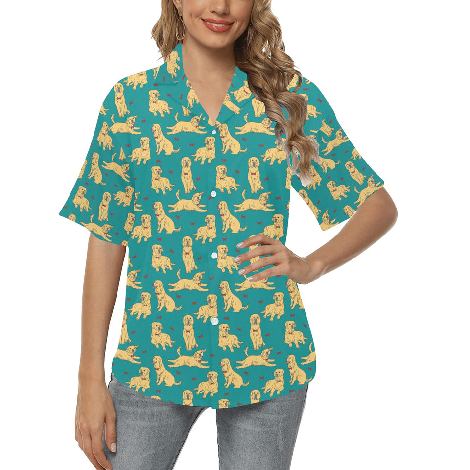 Golden Retriever Pattern Print Design 05 Women's All Over Print Hawaiian Shirt