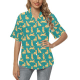 Golden Retriever Pattern Print Design 05 Women's All Over Print Hawaiian Shirt