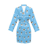 Jack Russel Pattern Print Design 04 Women's Long Sleeve Belted Night Robe