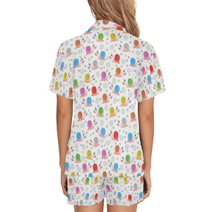 Snail Pattern Print Design 05 Women's V-Neck Short Pajama Set