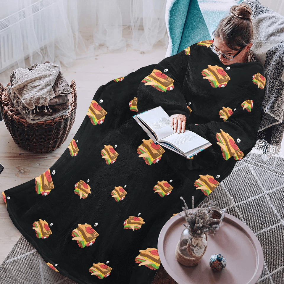 Sandwich Pattern Print Design 03 Blanket Robe with Sleeves