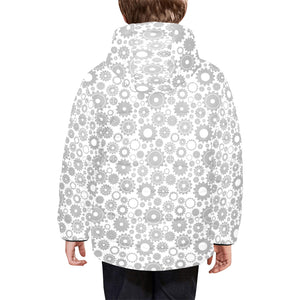 Gear Pattern Print Design 03 Kids' Boys' Girls' Padded Hooded Jacket