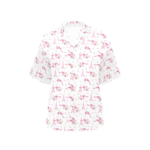 Eiffel Tower Pink Theme Pattern Print Design 05 Women's All Over Print Hawaiian Shirt