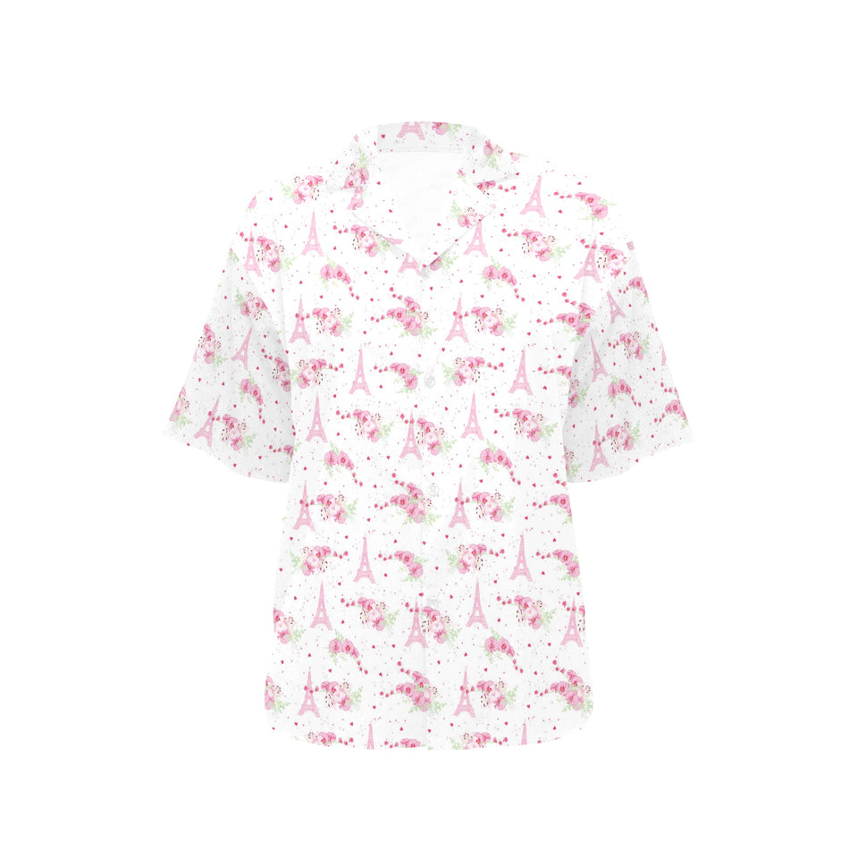 Eiffel Tower Pink Theme Pattern Print Design 05 Women's All Over Print Hawaiian Shirt