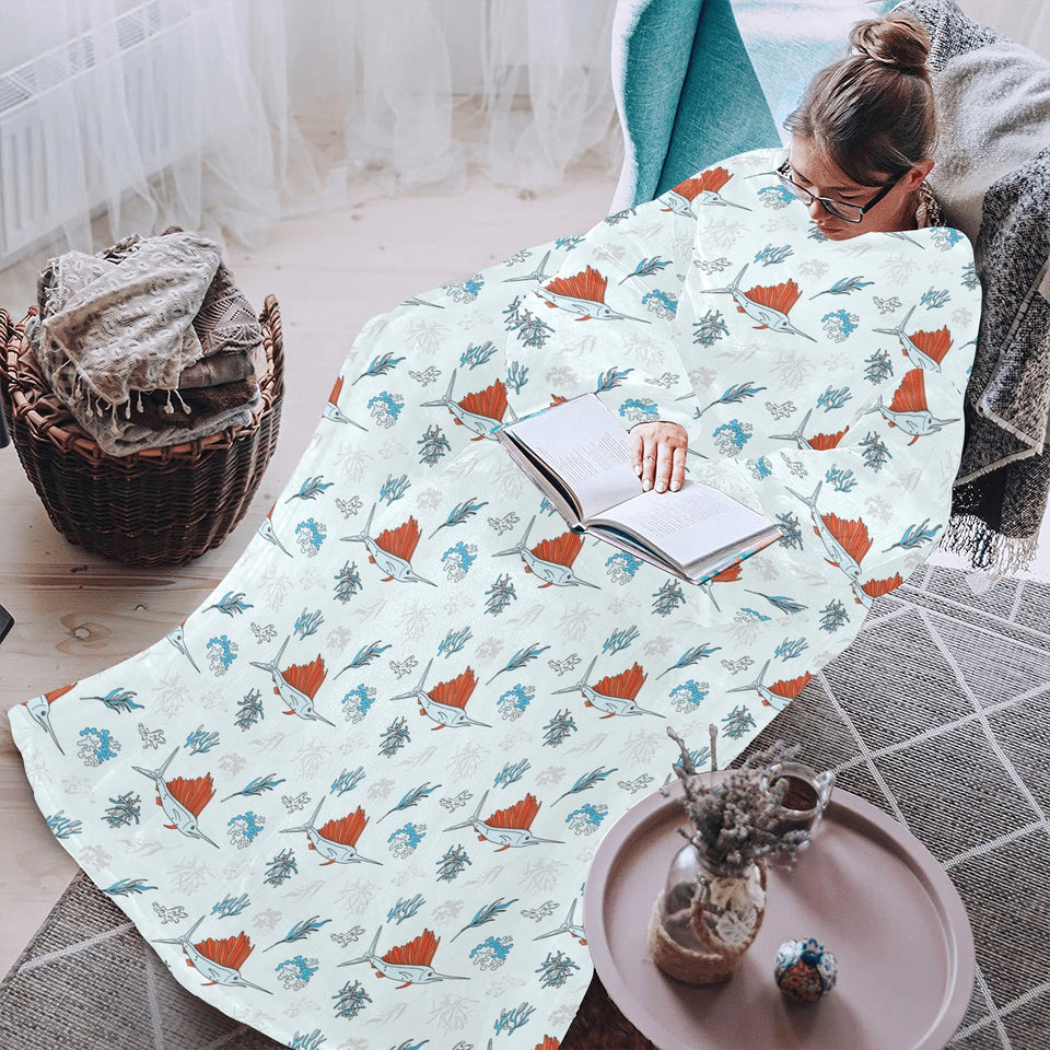 Swordfish Pattern Print Design 03 Blanket Robe with Sleeves