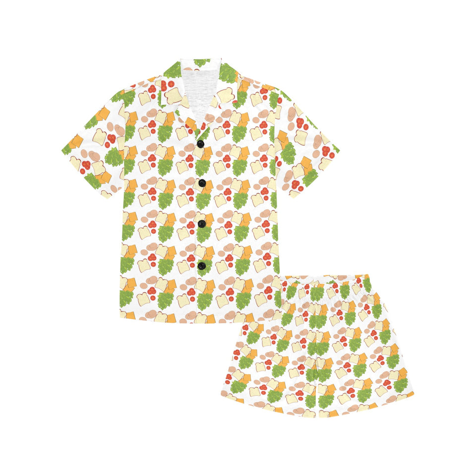 Sandwich Pattern Print Design 02 Kids' Boys' Girls' V-Neck Short Pajama Set