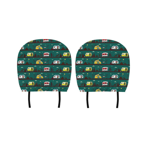 Camper Van Pattern Print Design 03 Car Headrest Cover