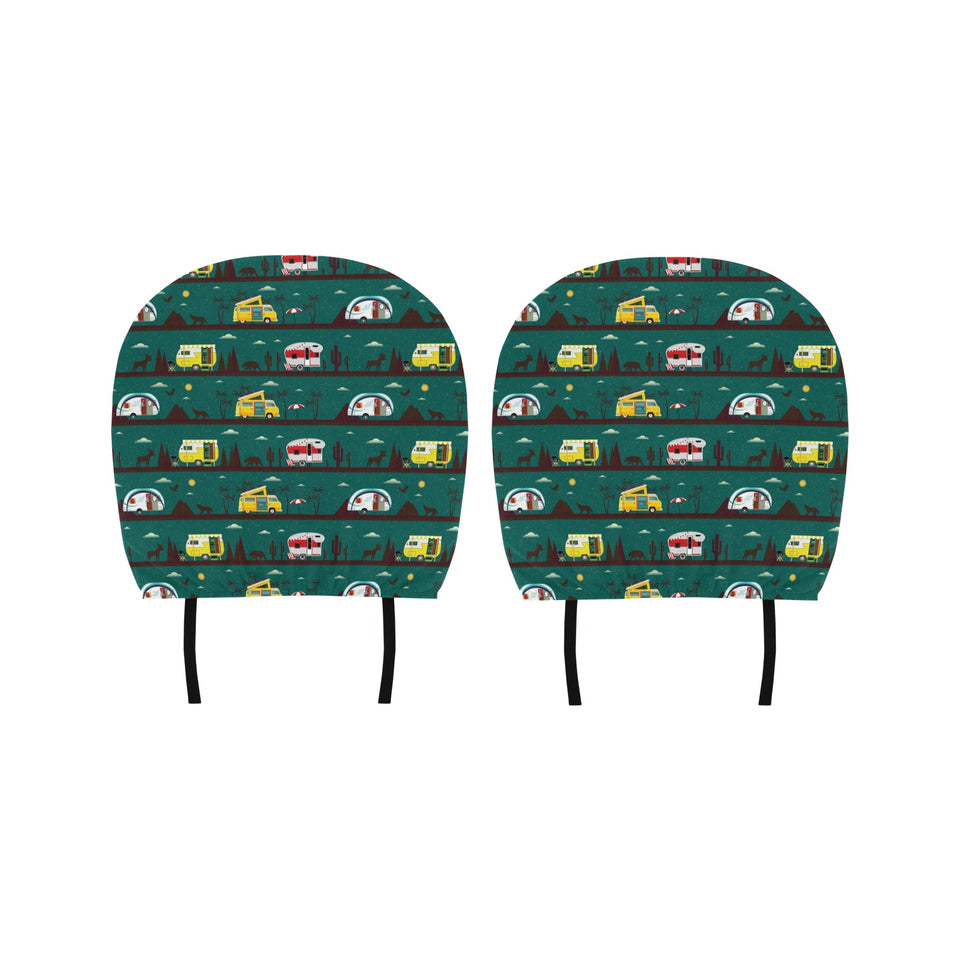 Camper Van Pattern Print Design 03 Car Headrest Cover