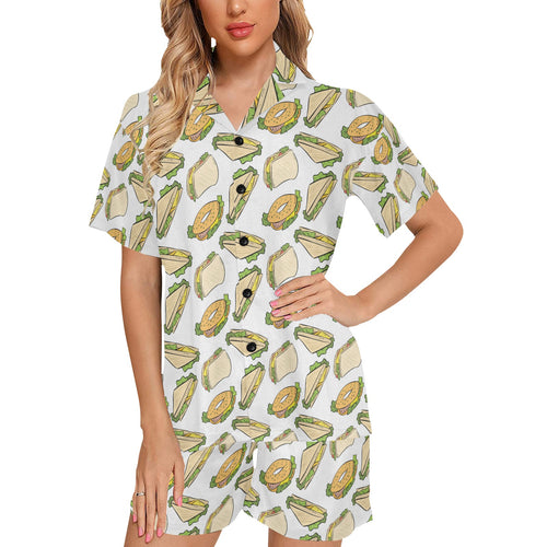 Sandwich Pattern Print Design 05 Women's V-Neck Short Pajama Set