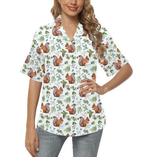 Squirrel Pattern Print Design 02 Women's All Over Print Hawaiian Shirt