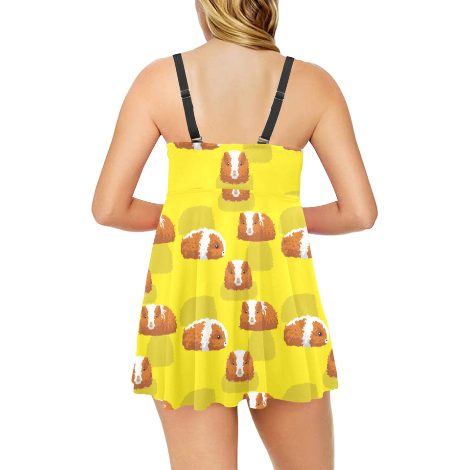 Guinea Pig Pattern Print Design 05 Chest Sexy Pleated Two Piece Swim Dress