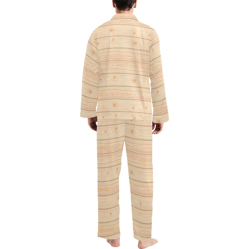 Wood Printed Pattern Print Design 05 Men's Long Pajama Set