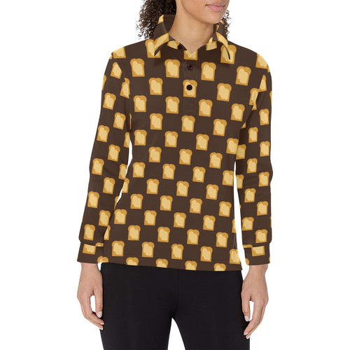 Bread Toast Pattern Print Design 01 Women's Long Sleeve Polo Shirt