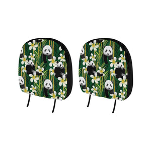 Panda Bamboo Flower Pattern Car Headrest Cover