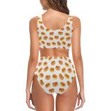 Pancake Pattern Print Design 04 Chest Bowknot High Waisted Bikini Swimsuit