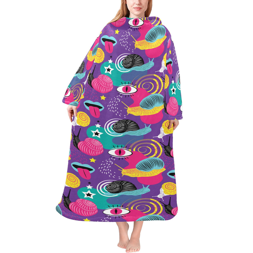 Snail Pattern Print Design 02 Blanket Robe with Sleeves