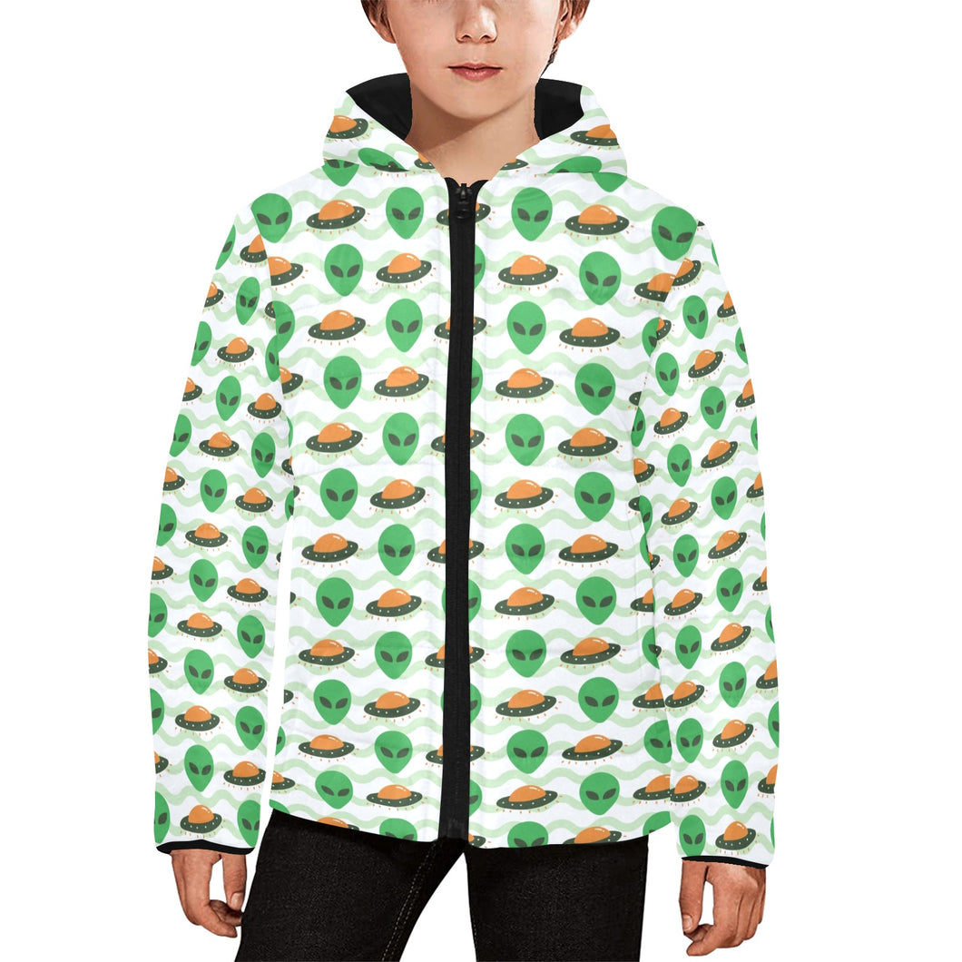 Alien Pattern Print Design 02 Kids' Boys' Girls' Padded Hooded Jacket