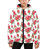 Rose Pattern Print Design 05 Kids' Boys' Girls' Padded Hooded Jacket